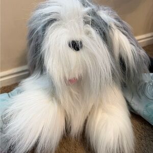 Plush Long-Haired White and Gray sheepdog Stuffed Animal